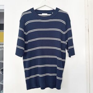 EUC Sandro Men Navy striped ribbed wool knit T-shirt Size L